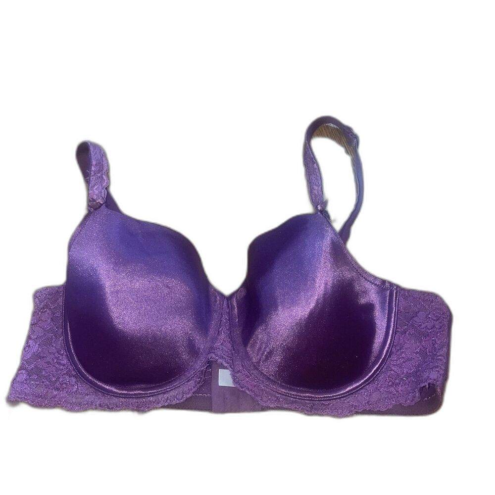 Cacique Purple Satin Lightly Lined Balconette Bra 42C Lace Full Coverage Sexy